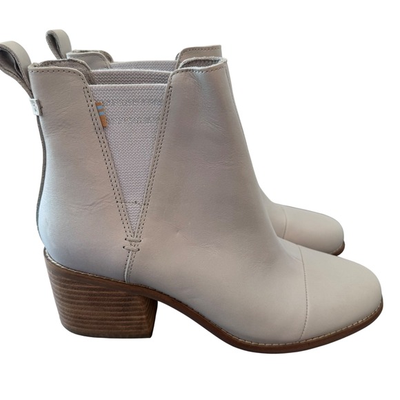 Toms Shoes - TOMS Marina Birch White Leather Ankle Boots Block Heel‎ Cap Toe Womens 10